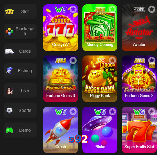 Main screen of S92 game page for PK players